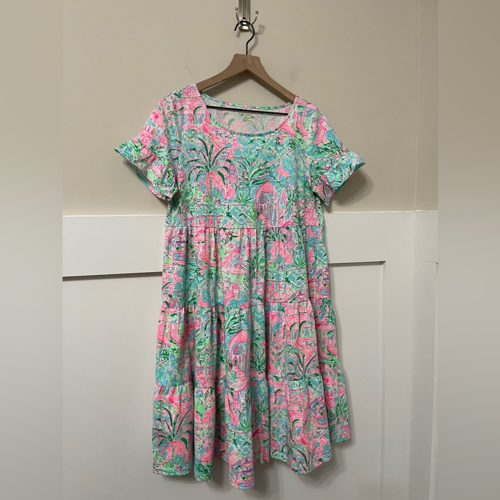 Lilly Pulitzer Tropical Beach Vacation Relaxed Flutter Ruffle Dress Size Medium - Picture 3 of 9